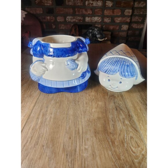 Vintage Ceramic Dutch Girl Cookie Jar Hand-Painted Blue & White Kitchen Decor - Picture 5 of 9